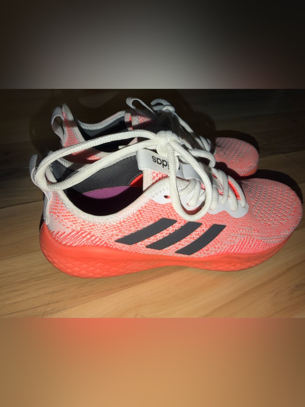 adidas Women's Coral-Orange Knit Running Sneakers with White Laces